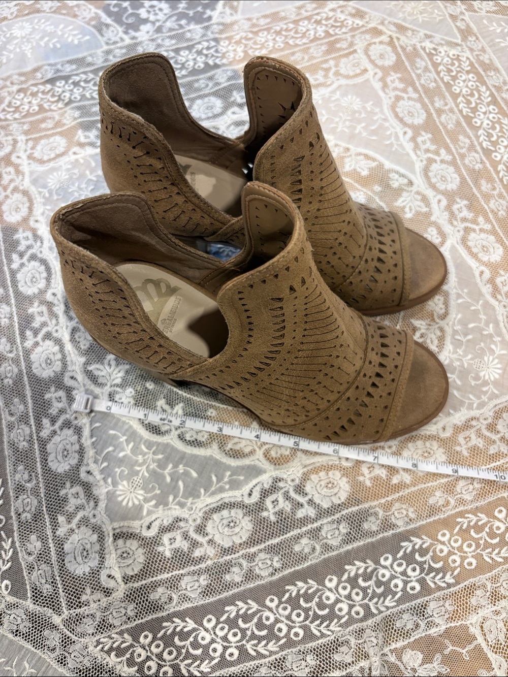 Women’s Cutout Peep-Toe Booties - Tan Suede